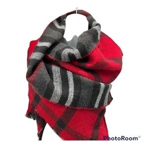 Red & charcoal blanket scarf wrap